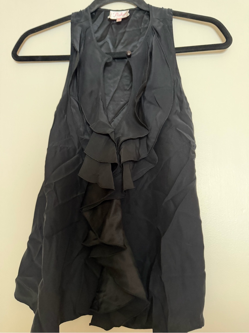 Parker Black Ruffled Layered 100% Silk Tank Top
